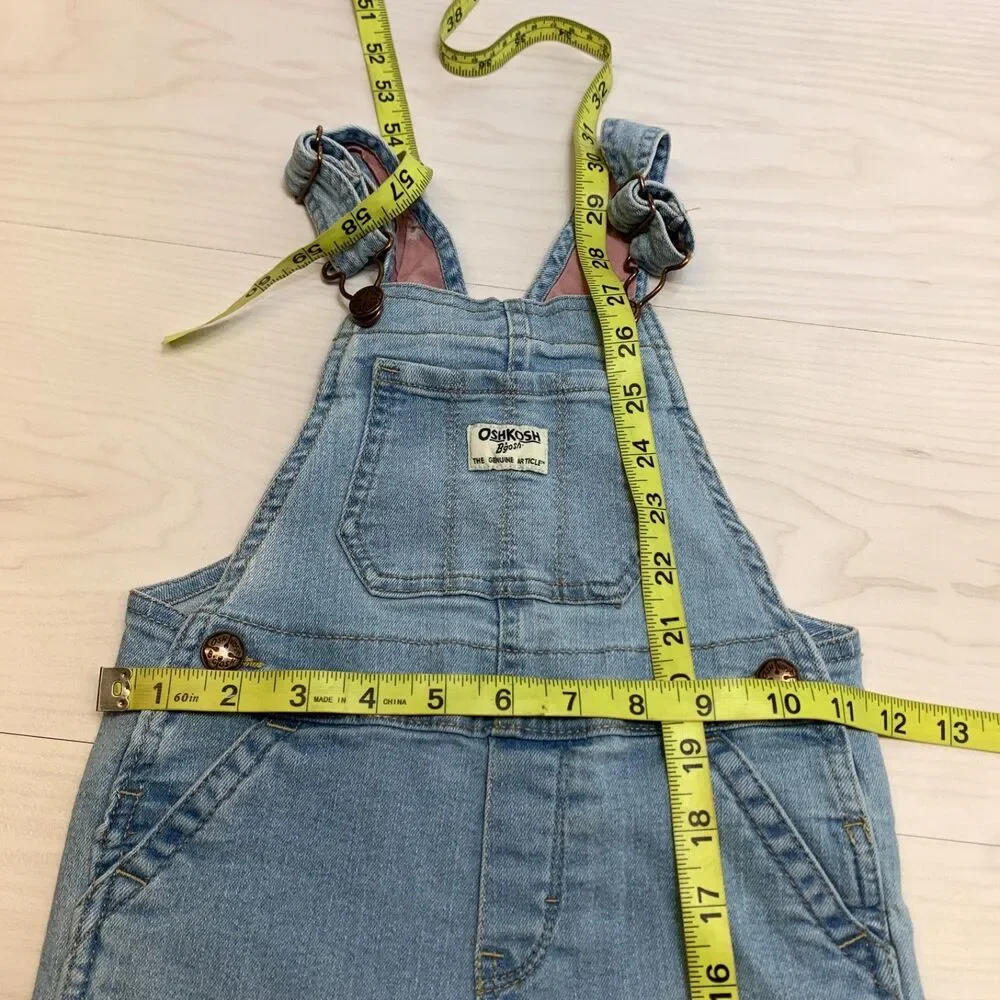 Oshkosh B'Gosh Vestbak Denim Overalls Girls 3T Floral Trim Cuffs